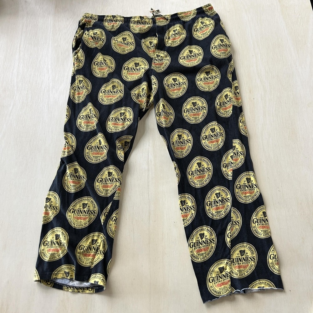 Guinness Pajama Pants Mens Medium Black Beer Novelty Sleep Lounge Drawstring